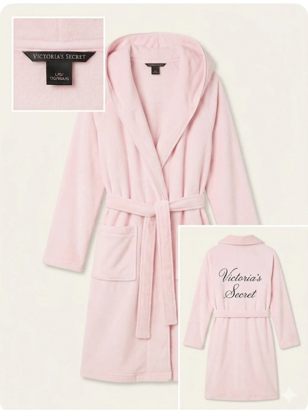 Victoria's Secret‎ Light Pink Plush Hooded Robe with Embroidered Back